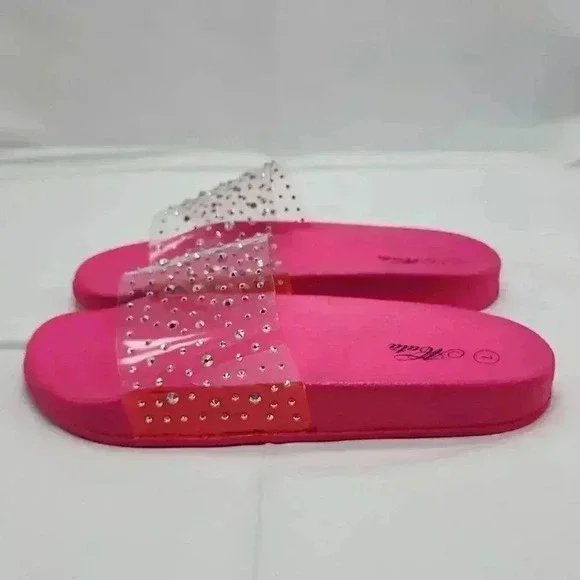 Mata Women's Rhinestones Clear Band Slide Sandals Hot Pink Size 7 - Picture 4 of 7